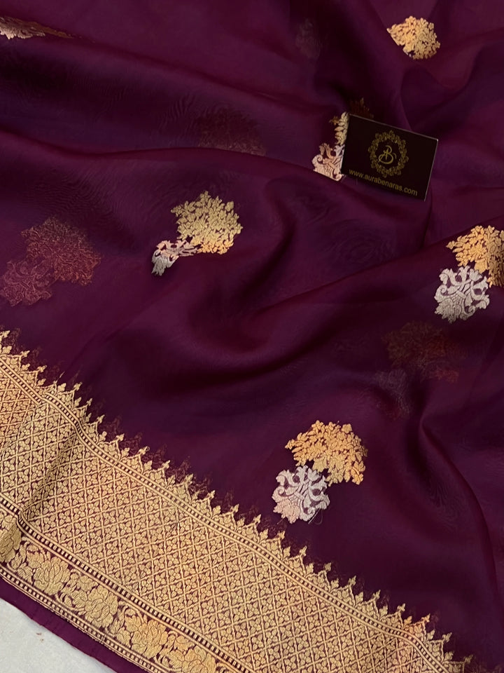 Hibiscus Pure Kora Silk Handloom Banarasi Saree