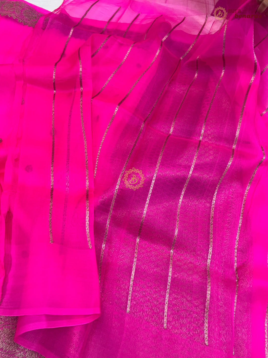 Rani Pink Banarasi Handloom Kora Silk Saree - Aura Benaras
