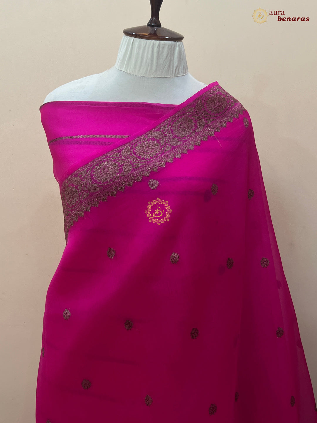 Rani Pink Banarasi Handloom Kora Silk Saree - Aura Benaras
