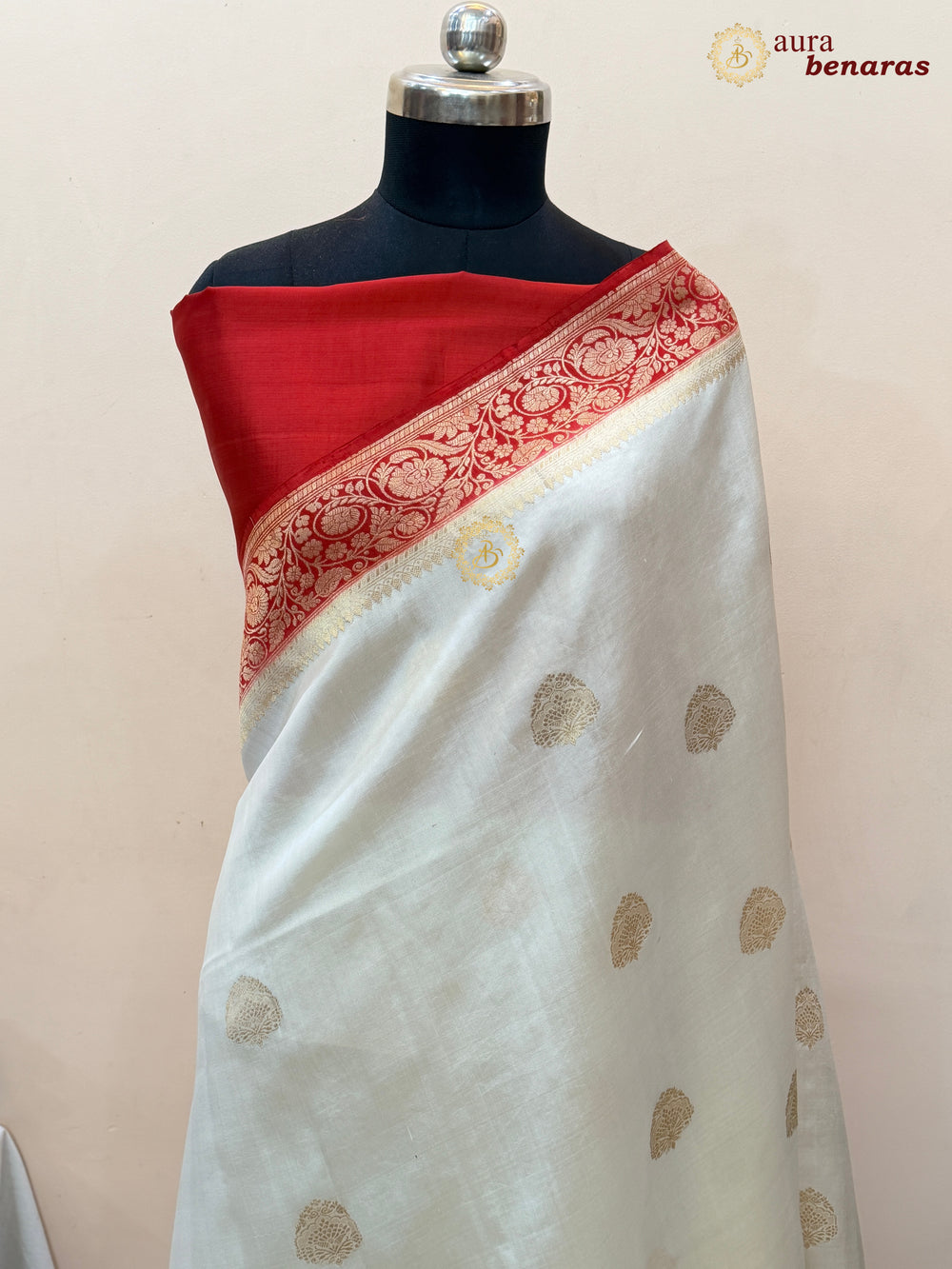 Cream Banarasi Silk Saree | Kadhwa & Sona Rupa Border