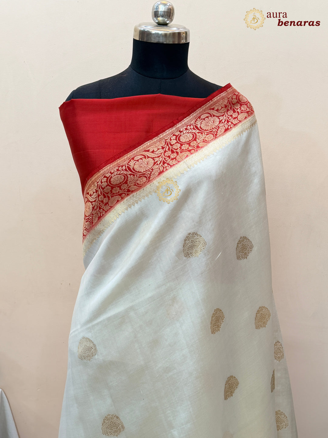 Cream Banarasi Silk Saree | Kadhwa & Sona Rupa Border