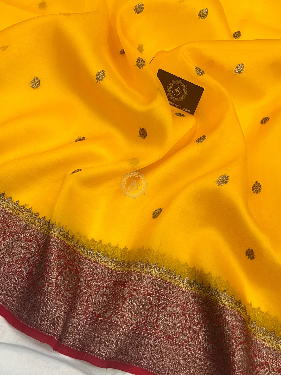 Yellow Banarasi Handloom Kora Silk Saree - Aura Benaras
