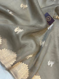 Grey Banarasi Handloom Kora Silk Saree - Aura Benaras