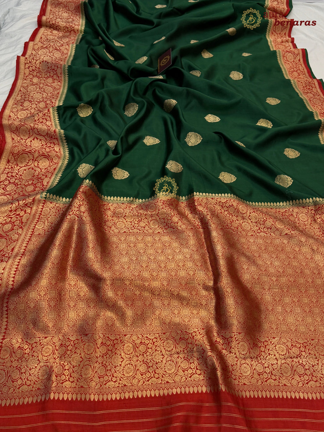 Bottle Green Banarasi Silk Saree | Kadhwa & Sona Rupa Border