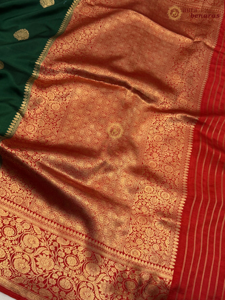 Bottle Green Banarasi Silk Saree | Kadhwa & Sona Rupa Border