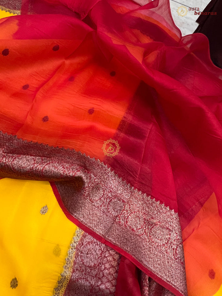 Yellow Banarasi Handloom Kora Silk Saree - Aura Benaras