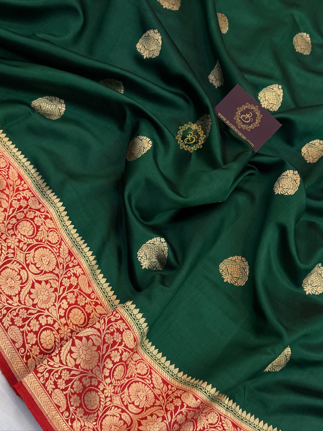 Bottle Green Banarasi Silk Saree | Kadhwa & Sona Rupa Border