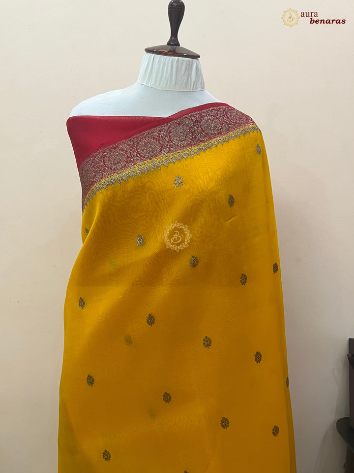Yellow Banarasi Handloom Kora Silk Saree - Aura Benaras