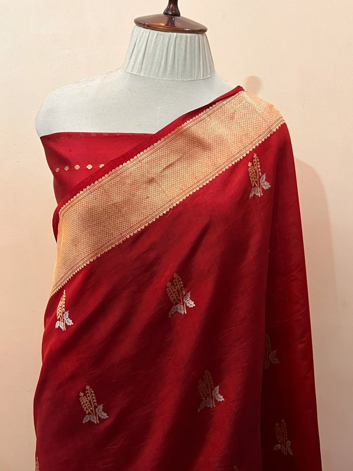 Maroon Pure Silk Handloom Banarasi Saree