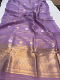 Lavender Banarasi Handloom Kora Silk Saree - Aura Benaras