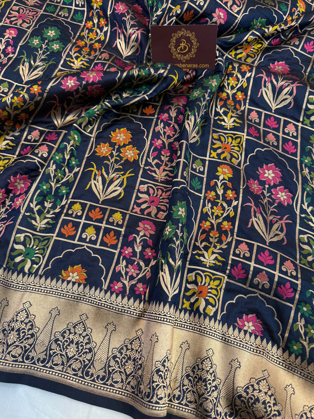 Navy Blue Rangkaat Pure Katan Silk Banarasi Handloom Saree