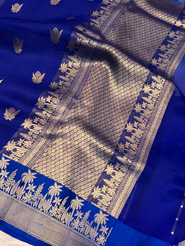 Royal Blue Pure Kora Silk Handloom Banarasi Saree