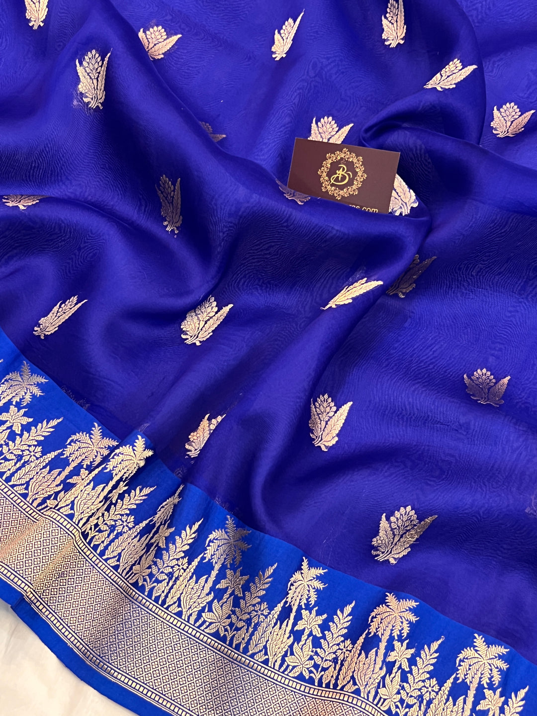 Royal Blue Pure Kora Silk Handloom Banarasi Saree