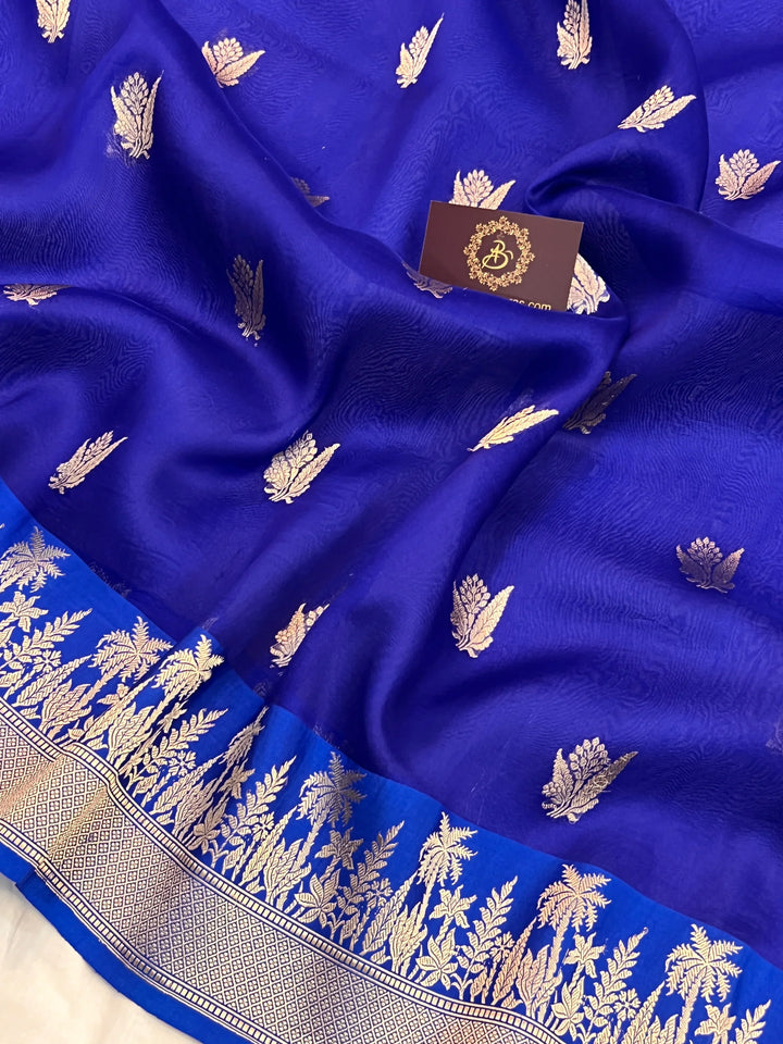 Royal Blue Pure Kora Silk Handloom Banarasi Saree