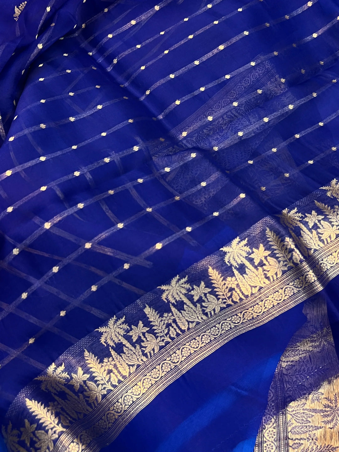 Royal Blue Pure Kora Silk Handloom Banarasi Saree