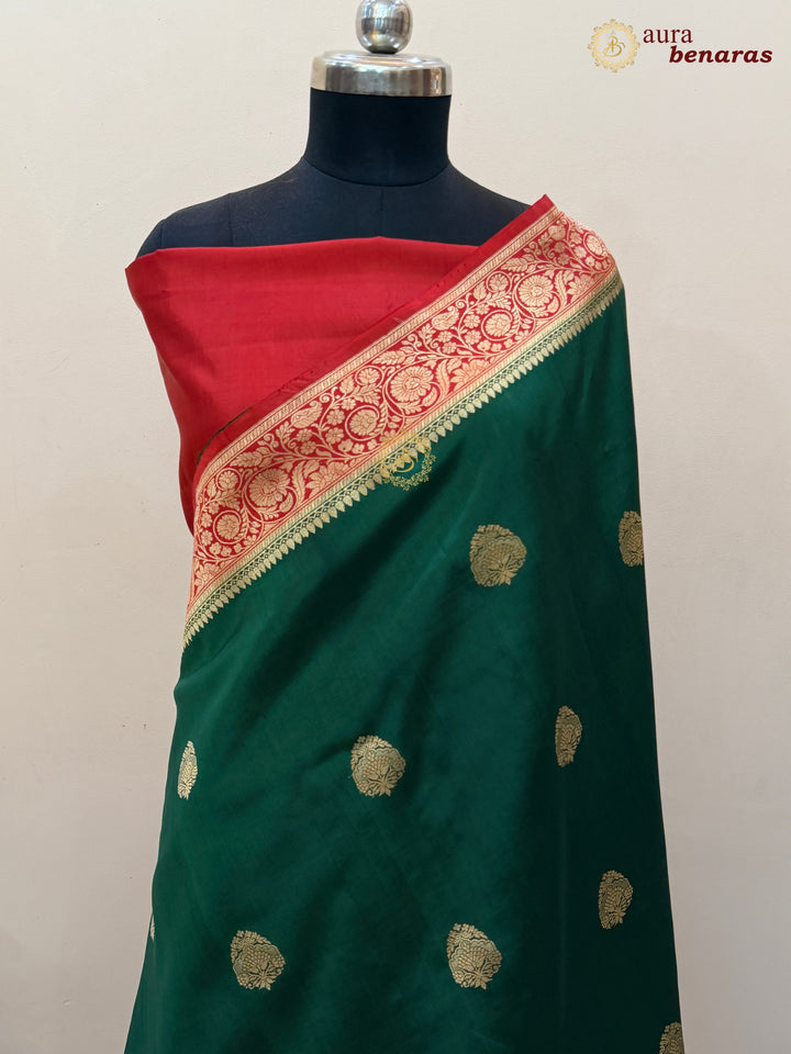 Bottle Green Banarasi Silk Saree | Kadhwa & Sona Rupa Border