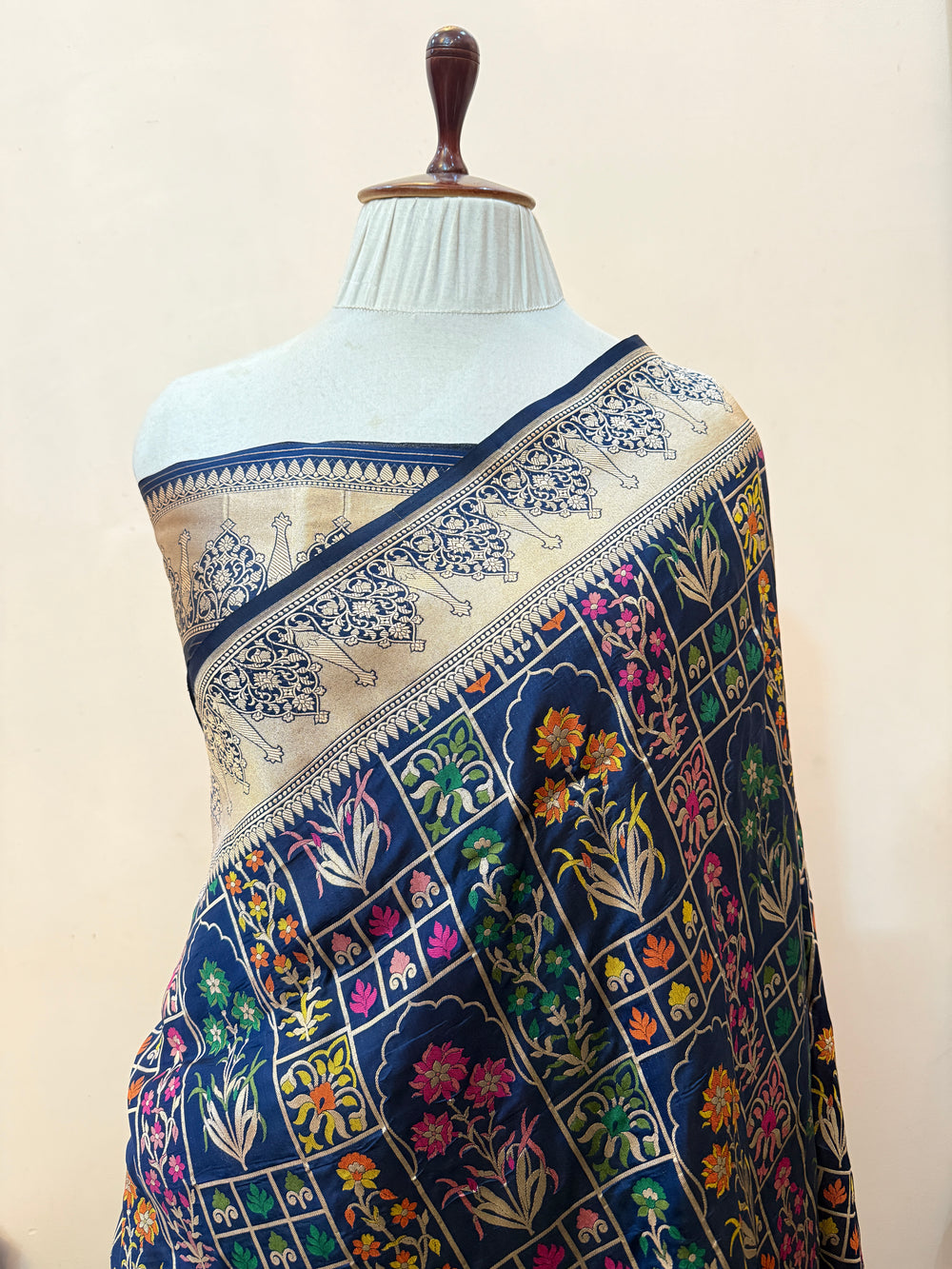 Navy Blue Rangkaat Pure Katan Silk Banarasi Handloom Saree