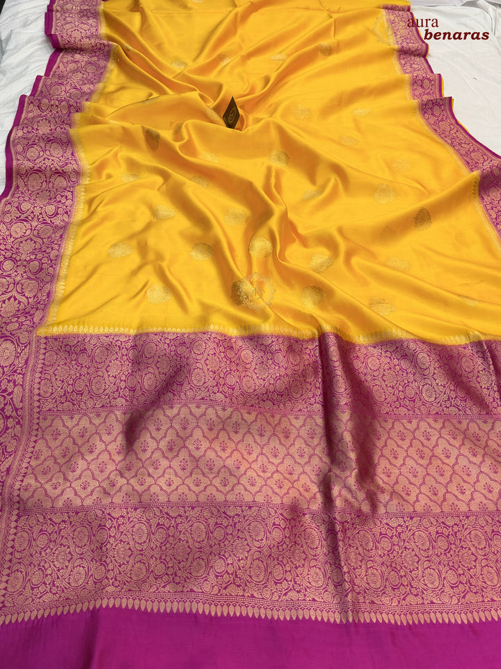 Yellow Banarasi Silk Saree | Kadhwa & Sona Rupa Border