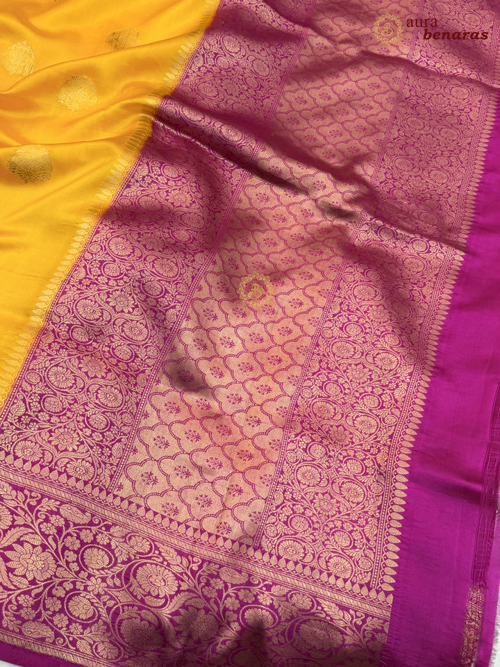 Yellow Banarasi Silk Saree | Kadhwa & Sona Rupa Border