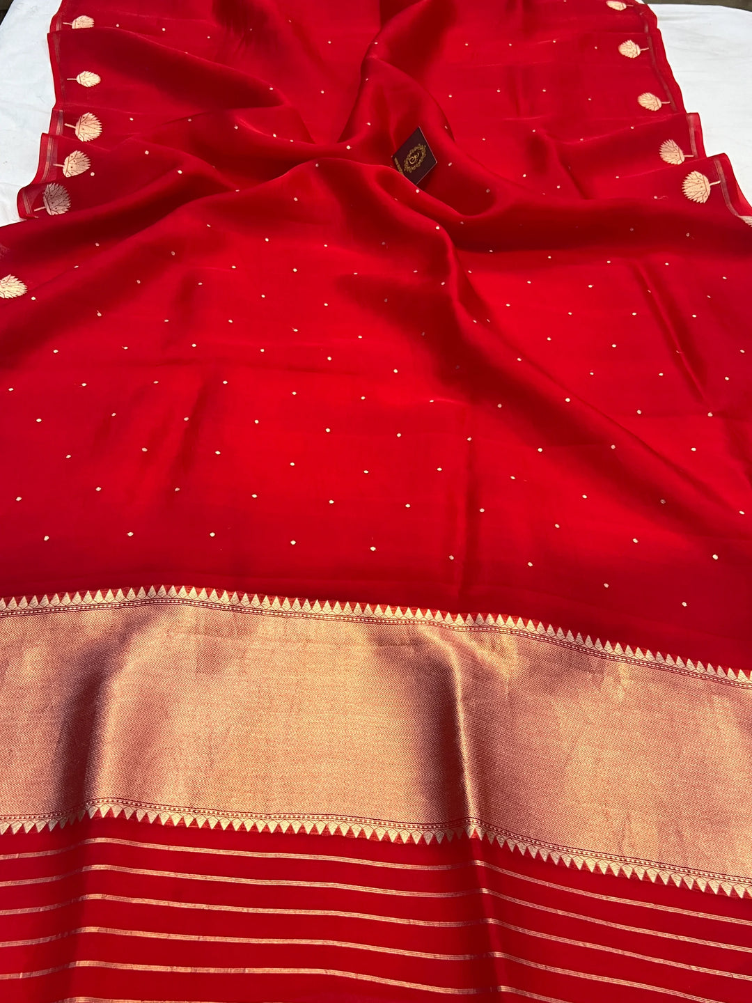 Red Pure Kora Silk Handloom Banarasi Saree