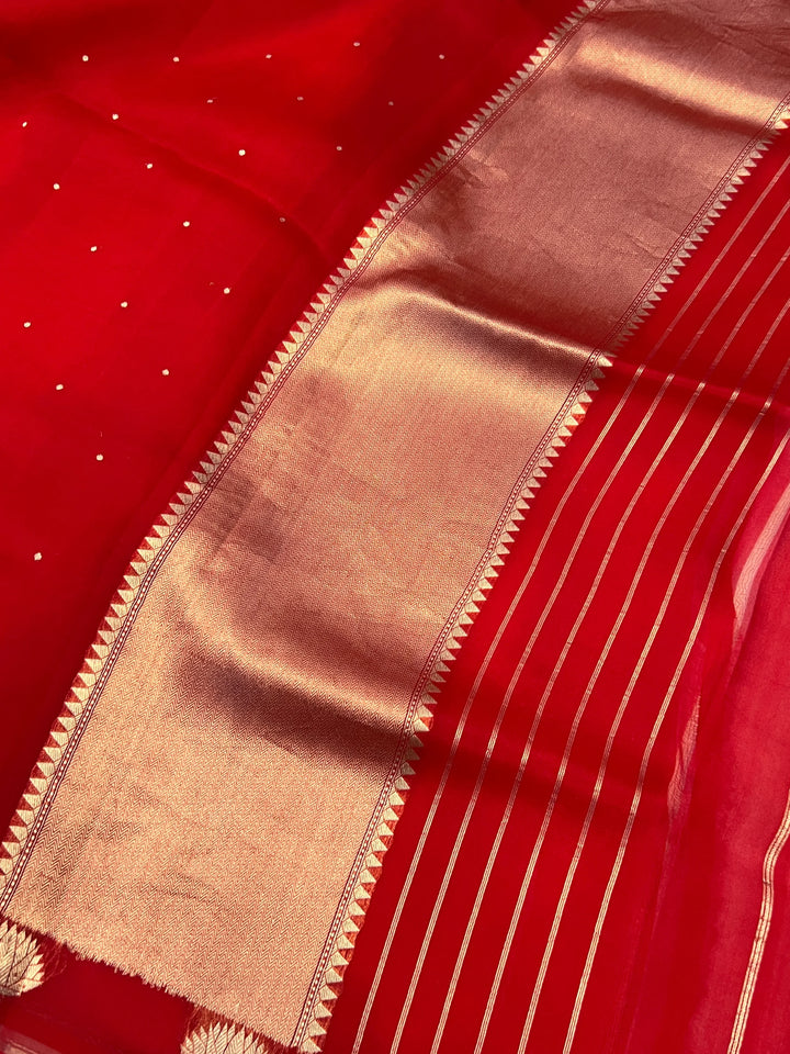 Red Pure Kora Silk Handloom Banarasi Saree