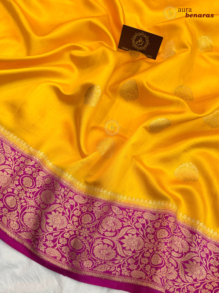 Yellow Banarasi Silk Saree | Kadhwa & Sona Rupa Border