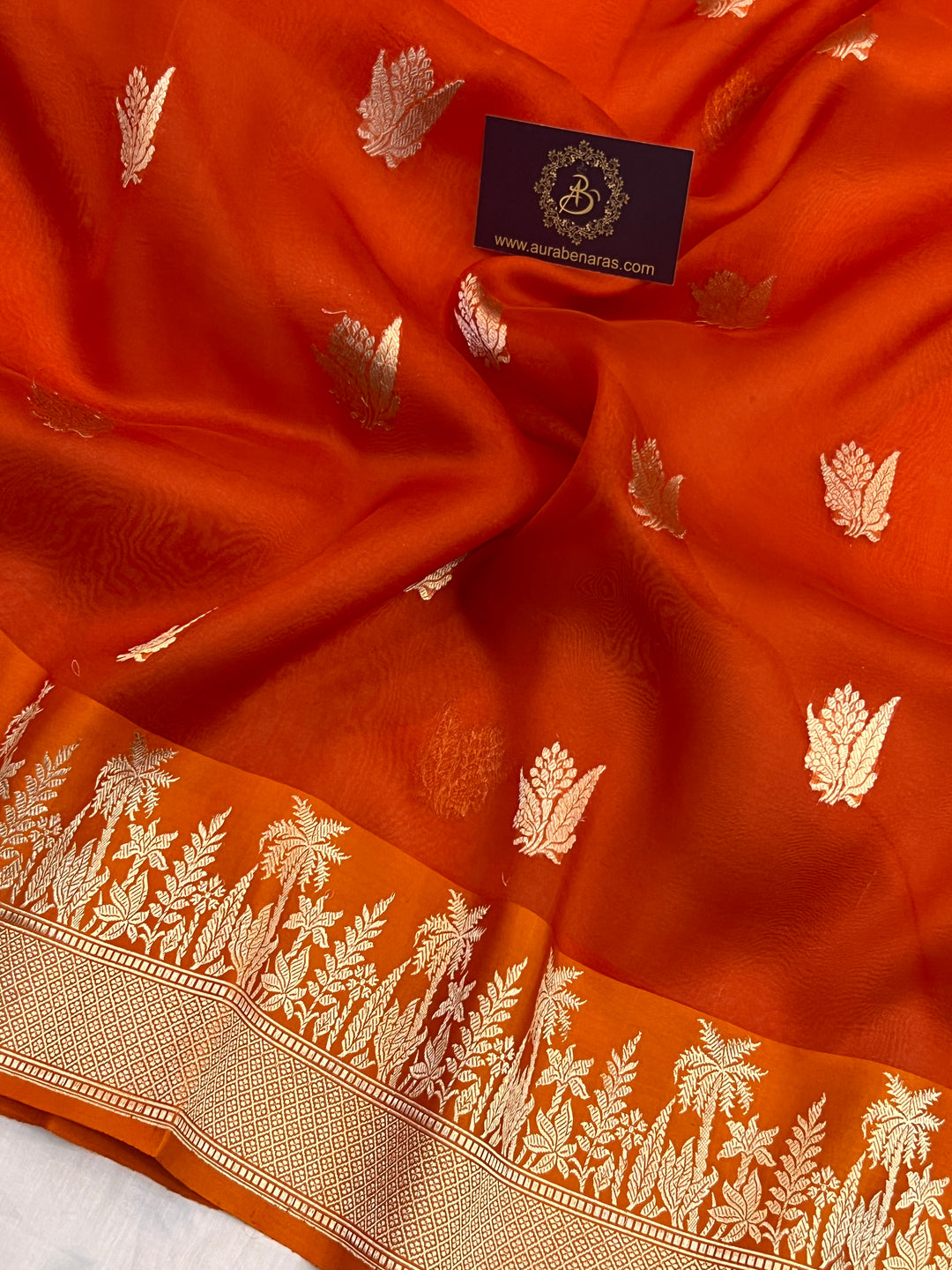 Orange Pure Kora Silk Handloom Banarasi Saree
