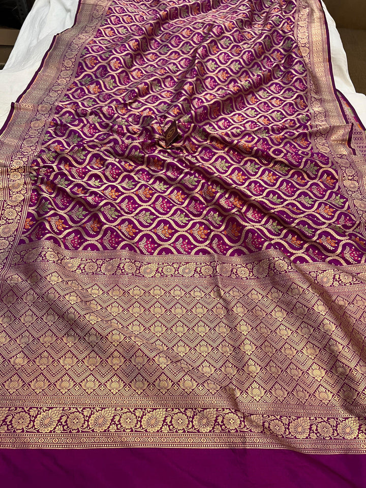 Magenta Purple Pure Banarasi Handloom Katan Silk Saree - Aura Benaras