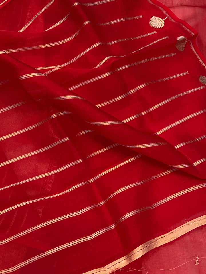 Red Pure Kora Silk Handloom Banarasi Saree