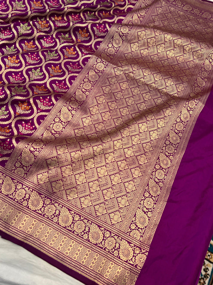 Magenta Purple Pure Banarasi Handloom Katan Silk Saree - Aura Benaras