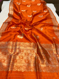 Orange Pure Banarasi Handloom Silk Saree - Aura Benaras