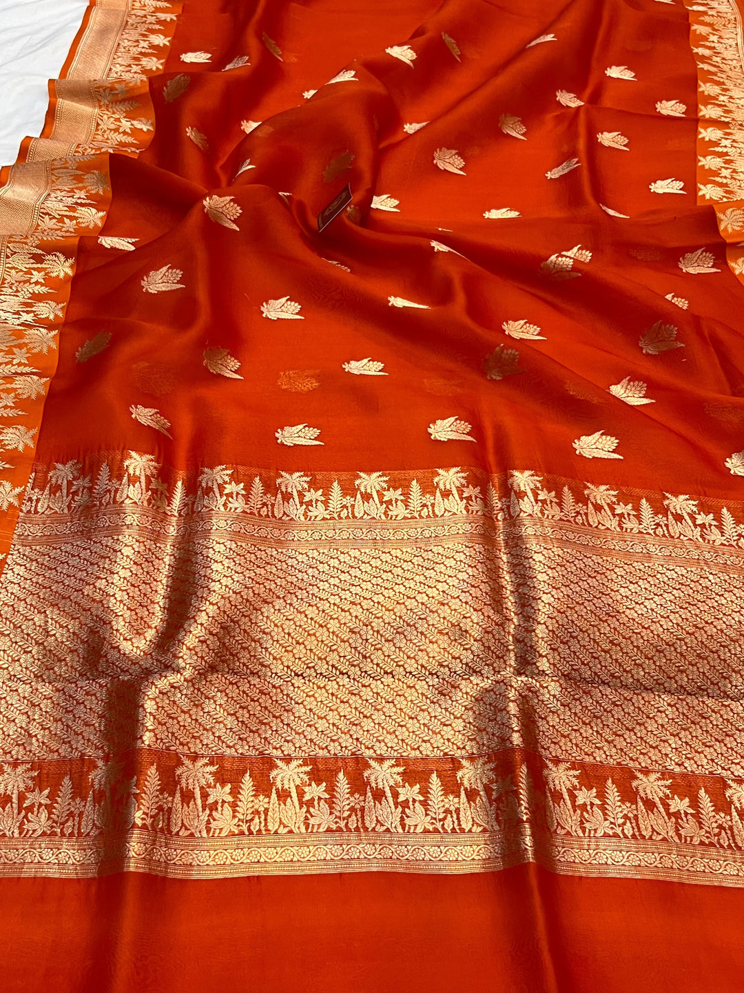 Orange Pure Kora Silk Handloom Banarasi Saree