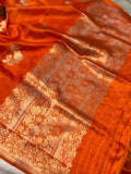 Orange Pure Banarasi Handloom Silk Saree - Aura Benaras