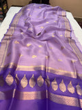 Lilac Banarasi Handloom Kora Silk Saree - Aura Benaras