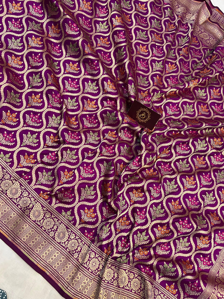 Magenta Purple Pure Banarasi Handloom Katan Silk Saree - Aura Benaras