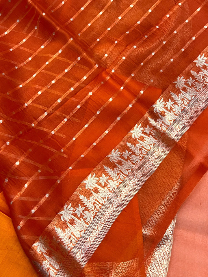 Orange Pure Kora Silk Handloom Banarasi Saree