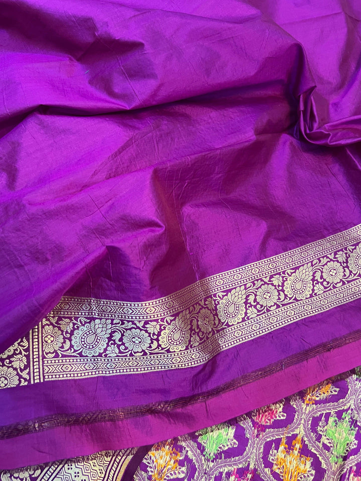 Magenta Purple Pure Banarasi Handloom Katan Silk Saree - Aura Benaras
