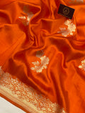 Orange Pure Banarasi Handloom Silk Saree - Aura Benaras