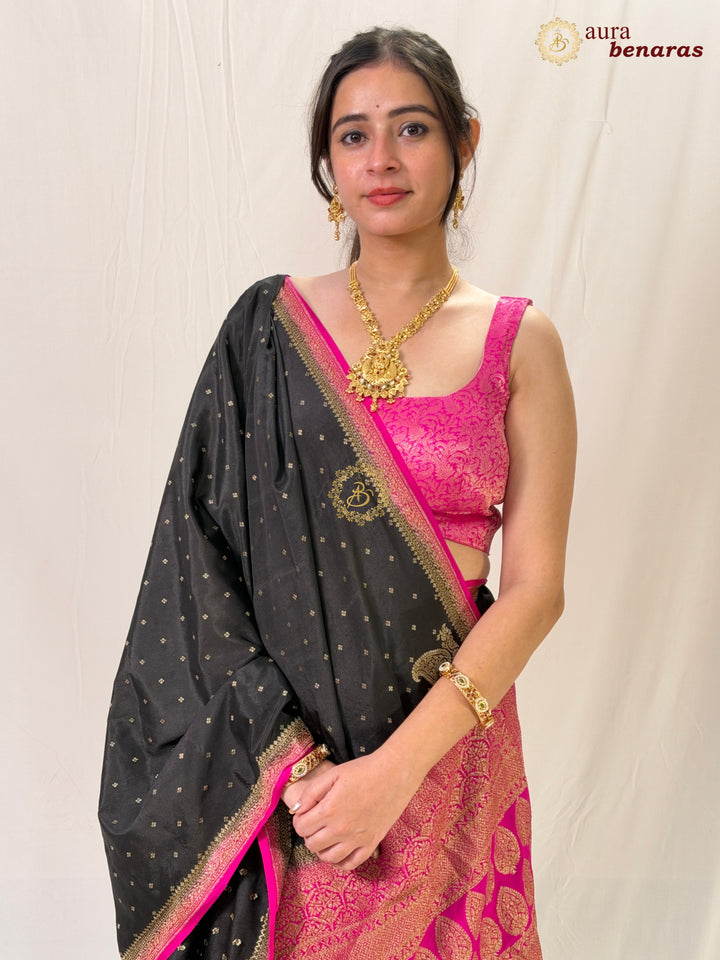 Black Pure Crepe Silk Handloom Banarasi Saree