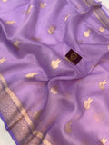 Lilac Banarasi Handloom Kora Silk Saree - Aura Benaras