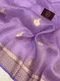 Lilac Banarasi Handloom Kora Silk Saree - Aura Benaras