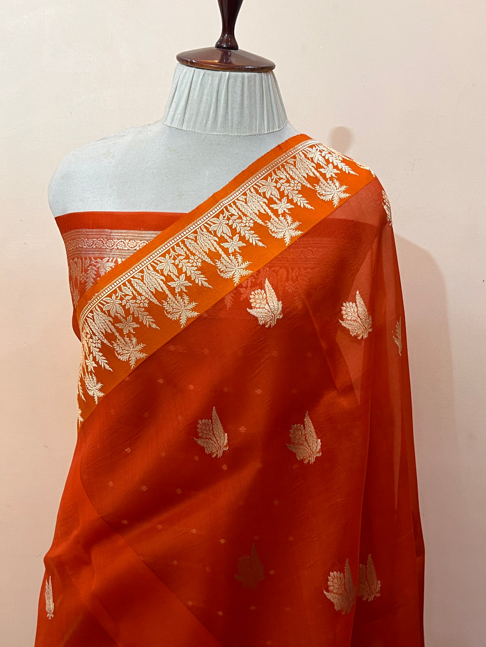 Orange Pure Kora Silk Handloom Banarasi Saree