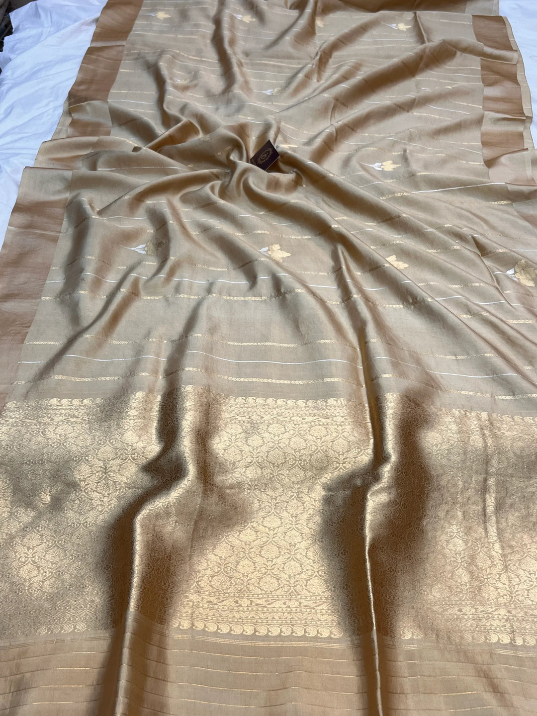 Beige Pure Banarasi Handloom Silk Saree