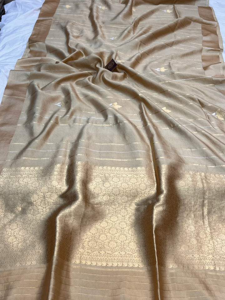 Beige Pure Banarasi Handloom Silk Saree