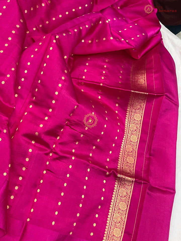 Rani Pink Pure Silk Banarasi Saree – Kadhwa Motifs & Mashru Border