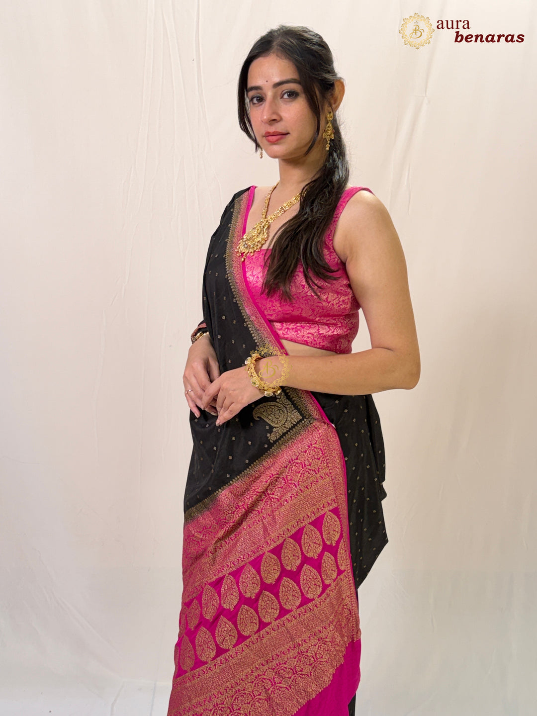 Black Pure Crepe Silk Handloom Banarasi Saree