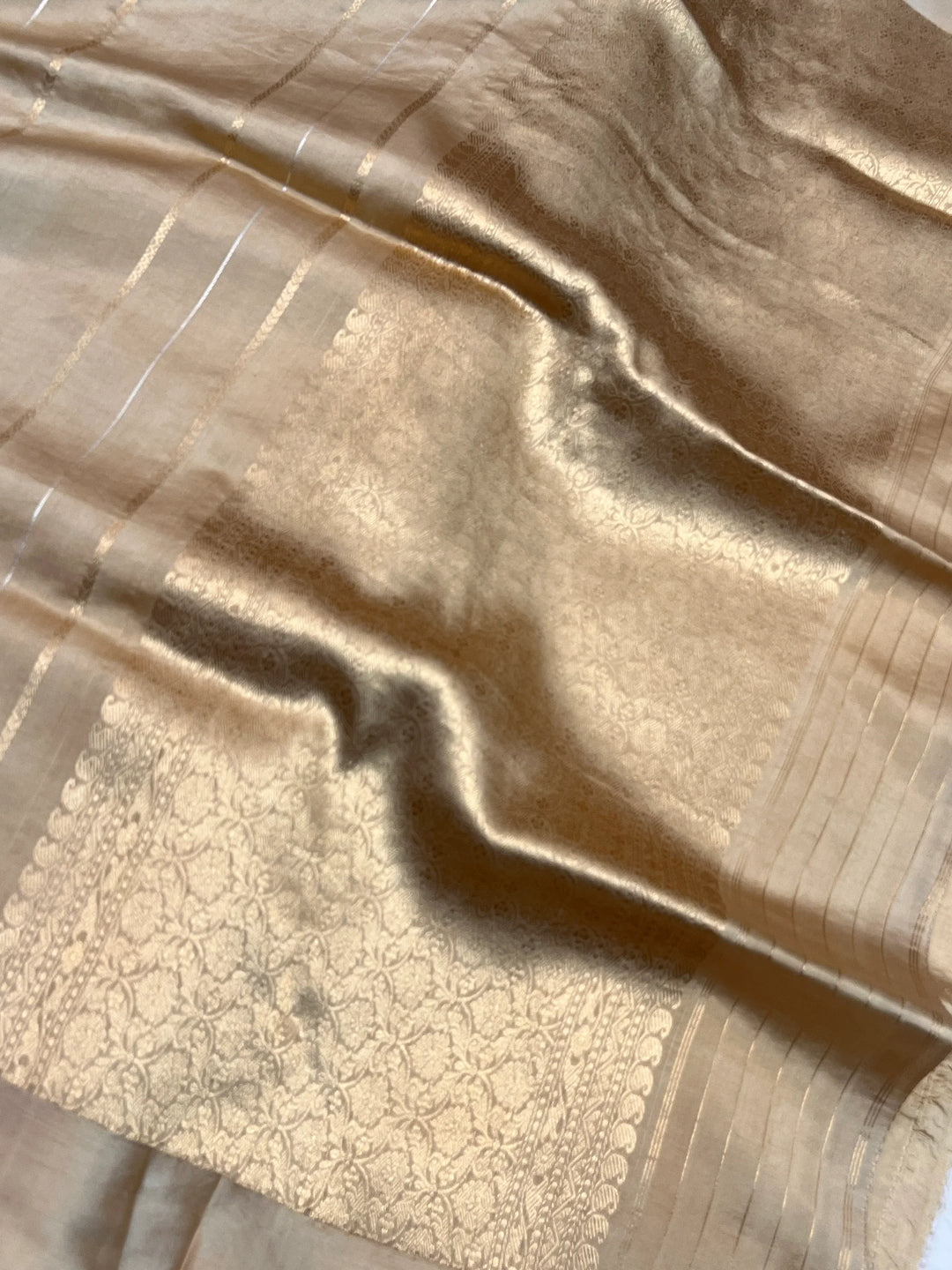 Beige Pure Banarasi Handloom Silk Saree