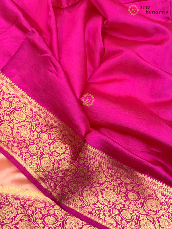 Peach Banarasi Silk Saree | Kadhwa & Sona Rupa Border