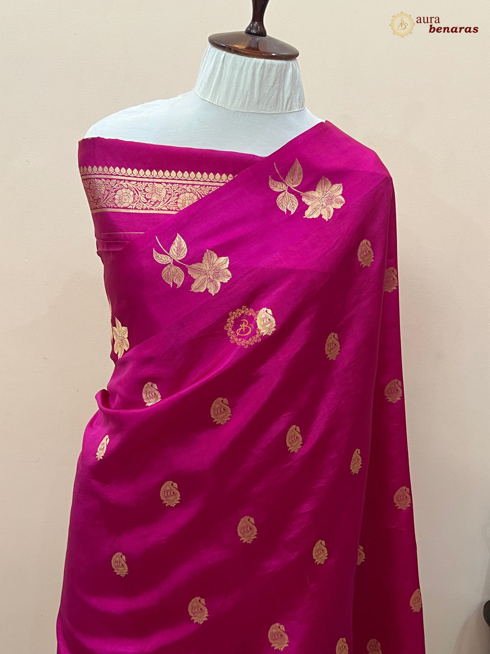 Rani Pink Pure Silk Banarasi Saree – Kadhwa Motifs & Mashru Border