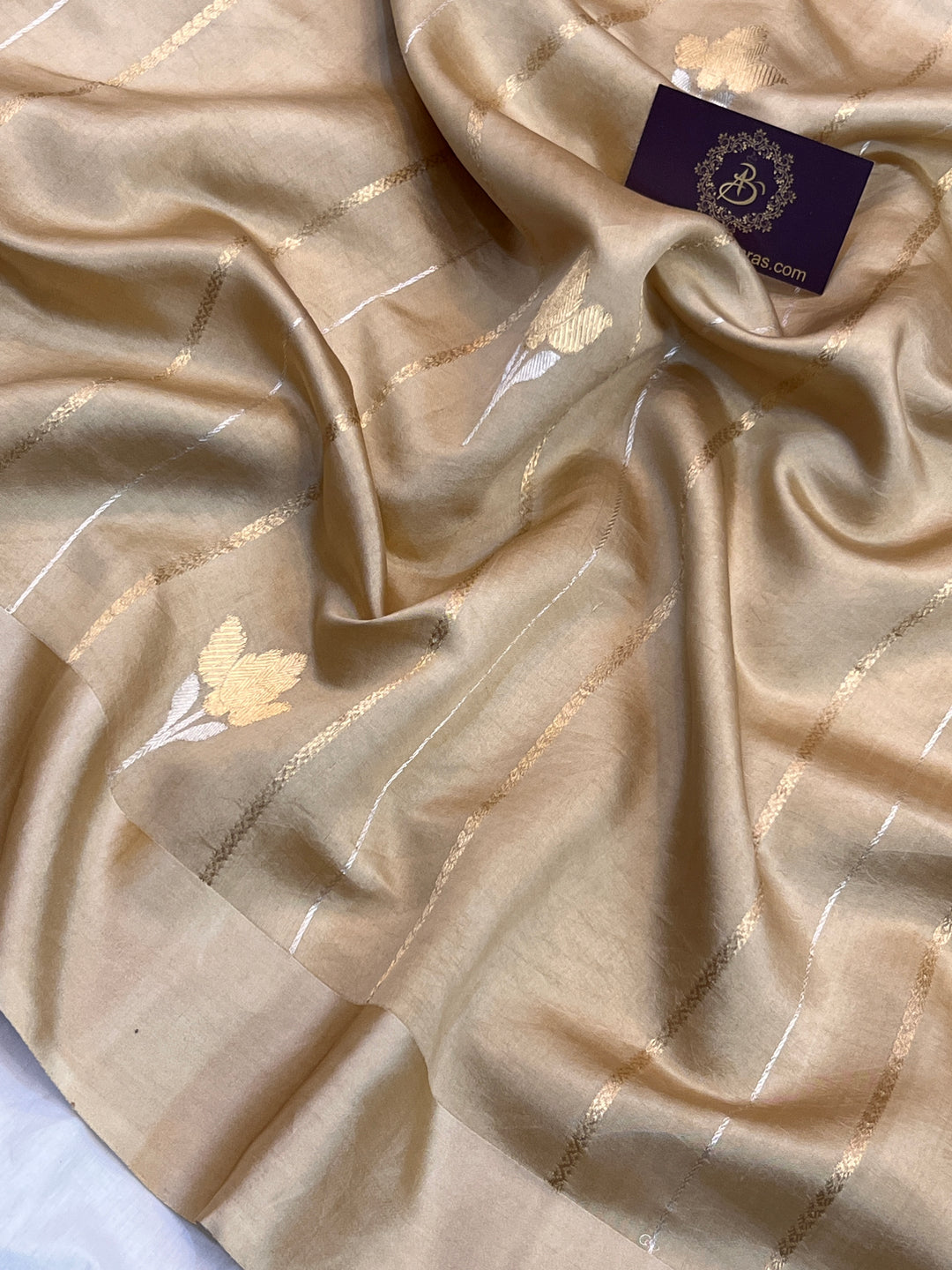 Beige Pure Banarasi Handloom Silk Saree